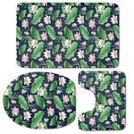 Flower And Leaf Lotus Pattern Print 3 Piece Bath Mat Set