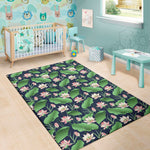 Flower And Leaf Lotus Pattern Print Area Rug