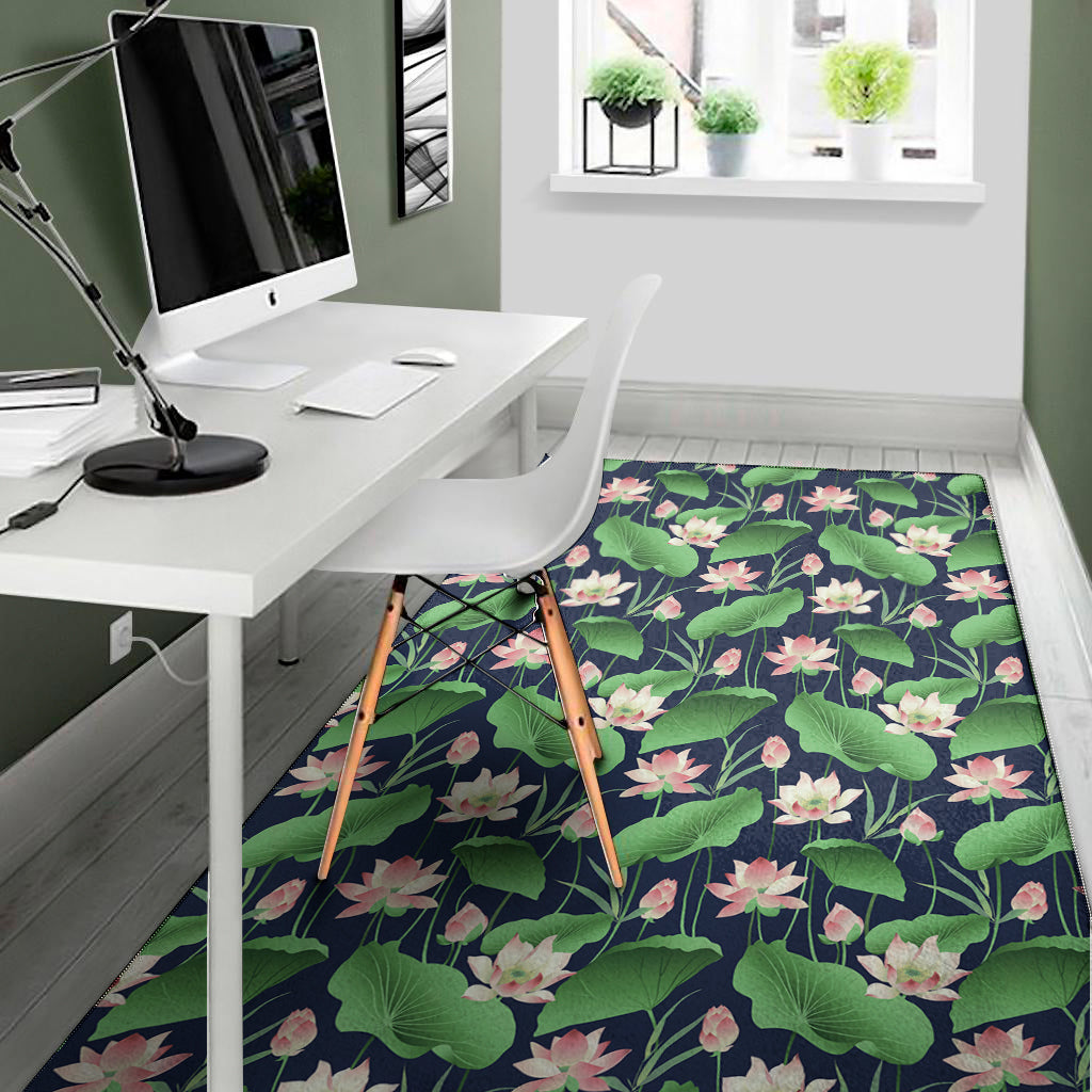 Flower And Leaf Lotus Pattern Print Area Rug