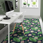 Flower And Leaf Lotus Pattern Print Area Rug