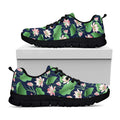 Flower And Leaf Lotus Pattern Print Black Running Shoes
