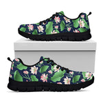 Flower And Leaf Lotus Pattern Print Black Sneakers