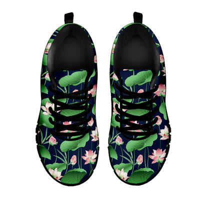 Flower And Leaf Lotus Pattern Print Black Sneakers