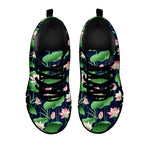 Flower And Leaf Lotus Pattern Print Black Sneakers