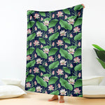 Flower And Leaf Lotus Pattern Print Blanket
