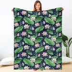 Flower And Leaf Lotus Pattern Print Blanket