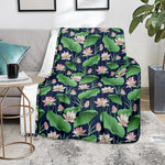 Flower And Leaf Lotus Pattern Print Blanket