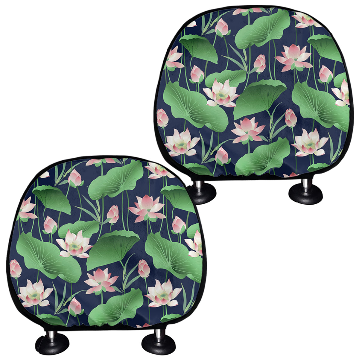 Flower And Leaf Lotus Pattern Print Car Headrest Covers