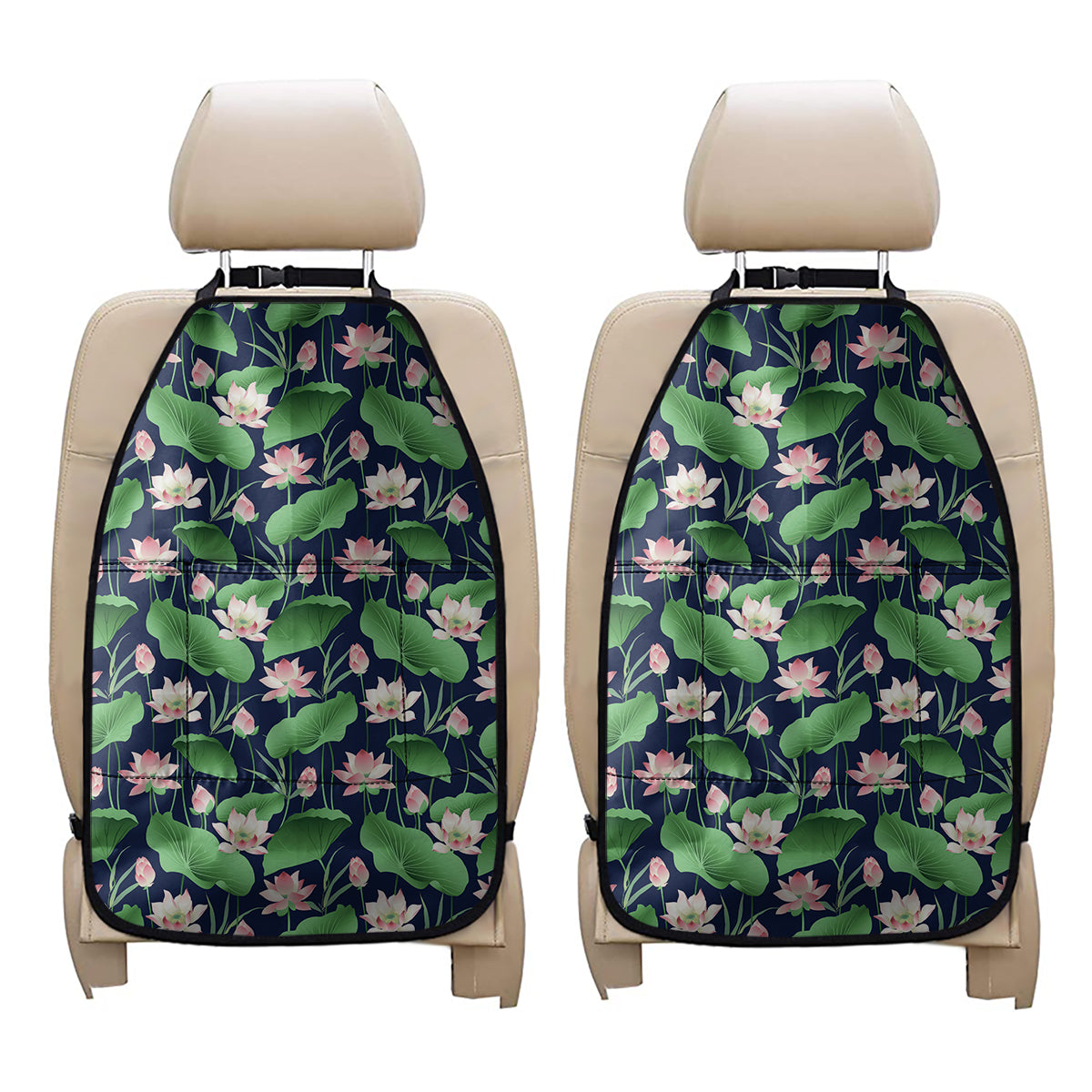 Flower And Leaf Lotus Pattern Print Car Seat Organizers