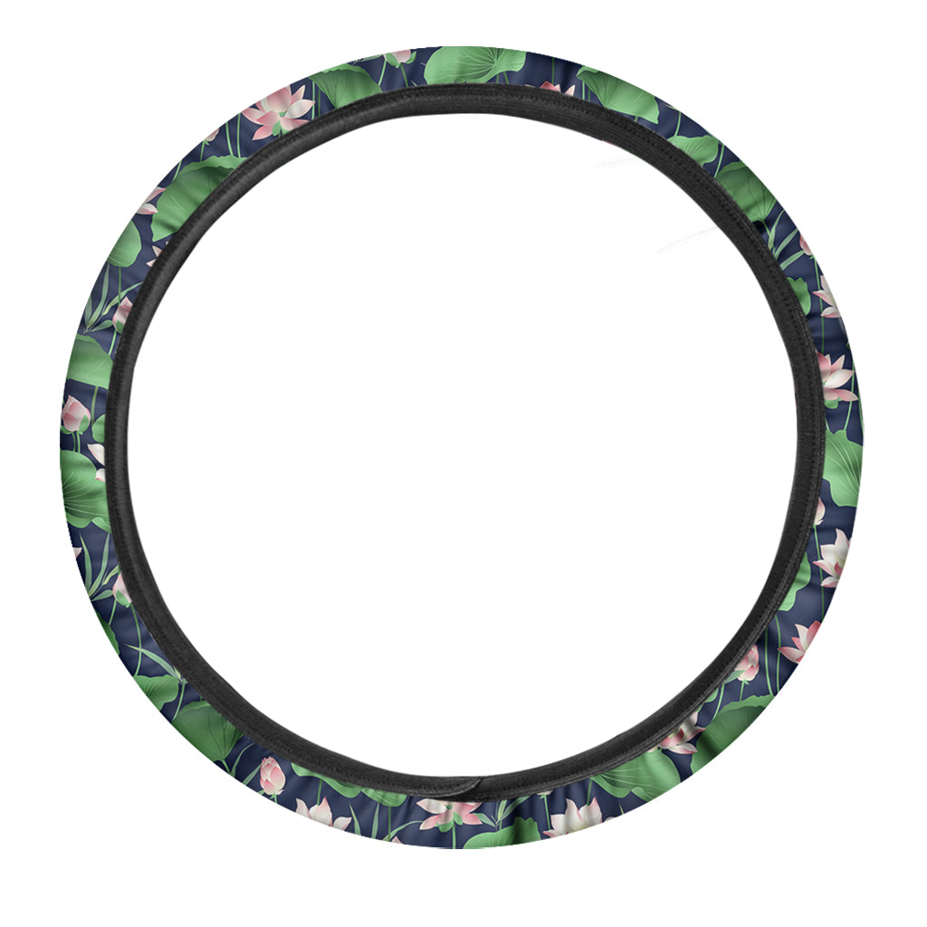 Flower And Leaf Lotus Pattern Print Car Steering Wheel Cover
