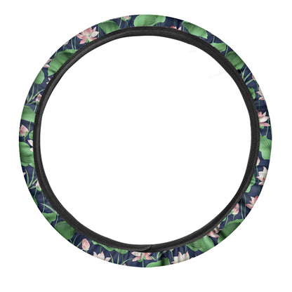 Flower And Leaf Lotus Pattern Print Car Steering Wheel Cover