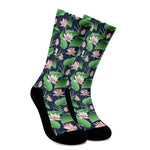 Flower And Leaf Lotus Pattern Print Crew Socks