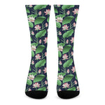 Flower And Leaf Lotus Pattern Print Crew Socks