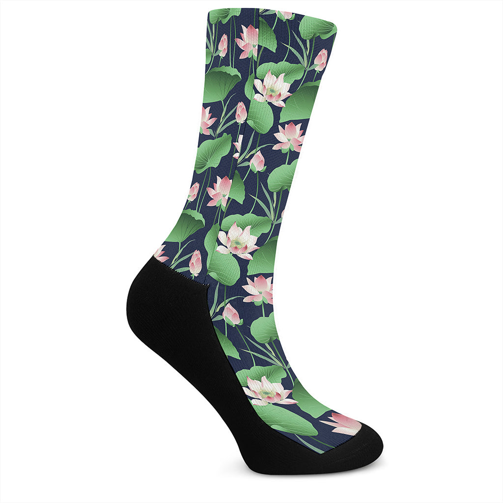 Flower And Leaf Lotus Pattern Print Crew Socks