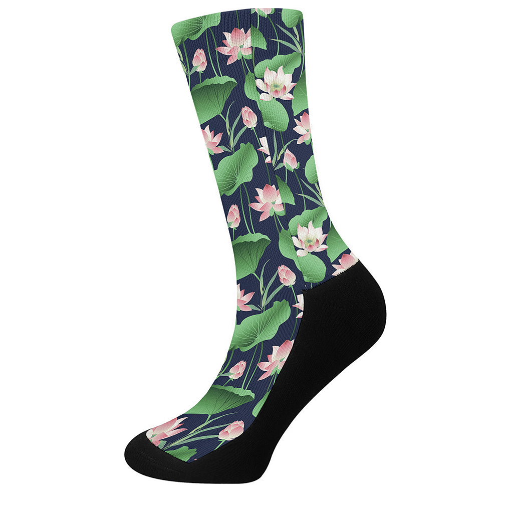 Flower And Leaf Lotus Pattern Print Crew Socks