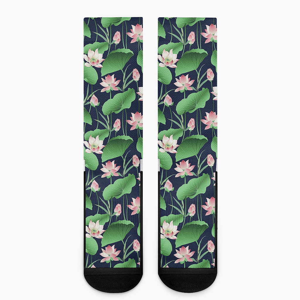 Flower And Leaf Lotus Pattern Print Crew Socks