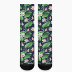 Flower And Leaf Lotus Pattern Print Crew Socks