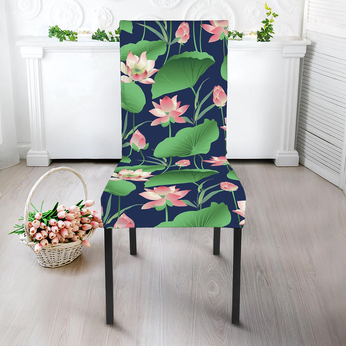 Flower And Leaf Lotus Pattern Print Dining Chair Slipcover