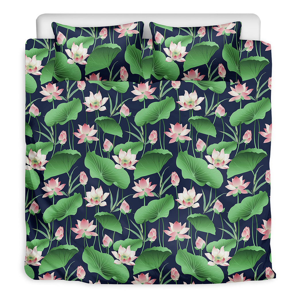 Flower And Leaf Lotus Pattern Print Duvet Cover Bedding Set