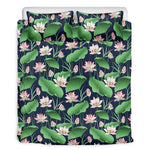 Flower And Leaf Lotus Pattern Print Duvet Cover Bedding Set