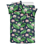 Flower And Leaf Lotus Pattern Print Duvet Cover Bedding Set