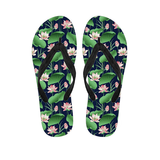Flower And Leaf Lotus Pattern Print Flip Flops