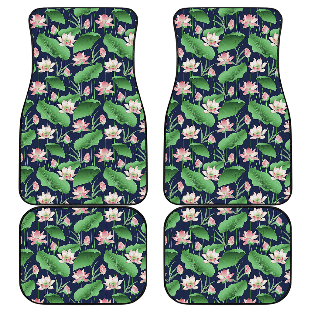 Flower And Leaf Lotus Pattern Print Front and Back Car Floor Mats