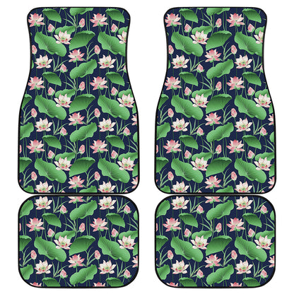 Flower And Leaf Lotus Pattern Print Front and Back Car Floor Mats