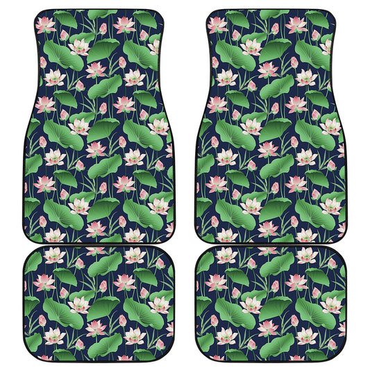 Flower And Leaf Lotus Pattern Print Front and Back Car Floor Mats