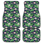 Flower And Leaf Lotus Pattern Print Front and Back Car Floor Mats