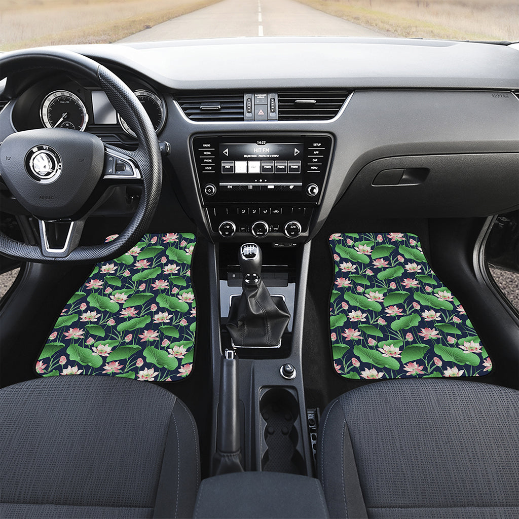 Flower And Leaf Lotus Pattern Print Front and Back Car Floor Mats