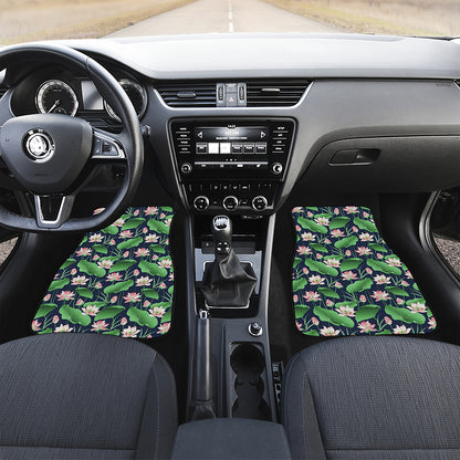 Flower And Leaf Lotus Pattern Print Front and Back Car Floor Mats