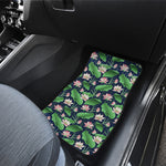 Flower And Leaf Lotus Pattern Print Front and Back Car Floor Mats