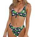 Flower And Leaf Lotus Pattern Print Front Bow Tie Bikini