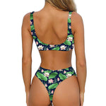 Flower And Leaf Lotus Pattern Print Front Bow Tie Bikini