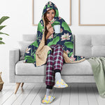 Flower And Leaf Lotus Pattern Print Hooded Blanket