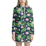 Flower And Leaf Lotus Pattern Print Hoodie Dress