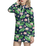 Flower And Leaf Lotus Pattern Print Hoodie Dress