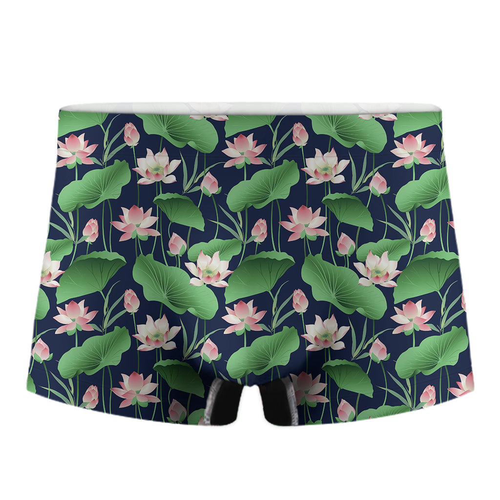 Flower And Leaf Lotus Pattern Print Men's Boxer Briefs