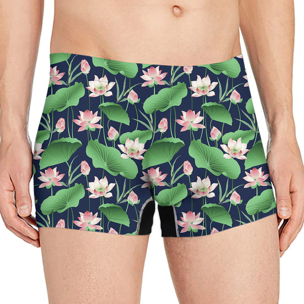 Flower And Leaf Lotus Pattern Print Men's Boxer Briefs