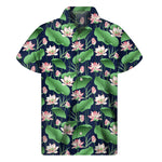 Flower And Leaf Lotus Pattern Print Men's Short Sleeve Shirt