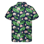 Flower And Leaf Lotus Pattern Print Men's Short Sleeve Shirt