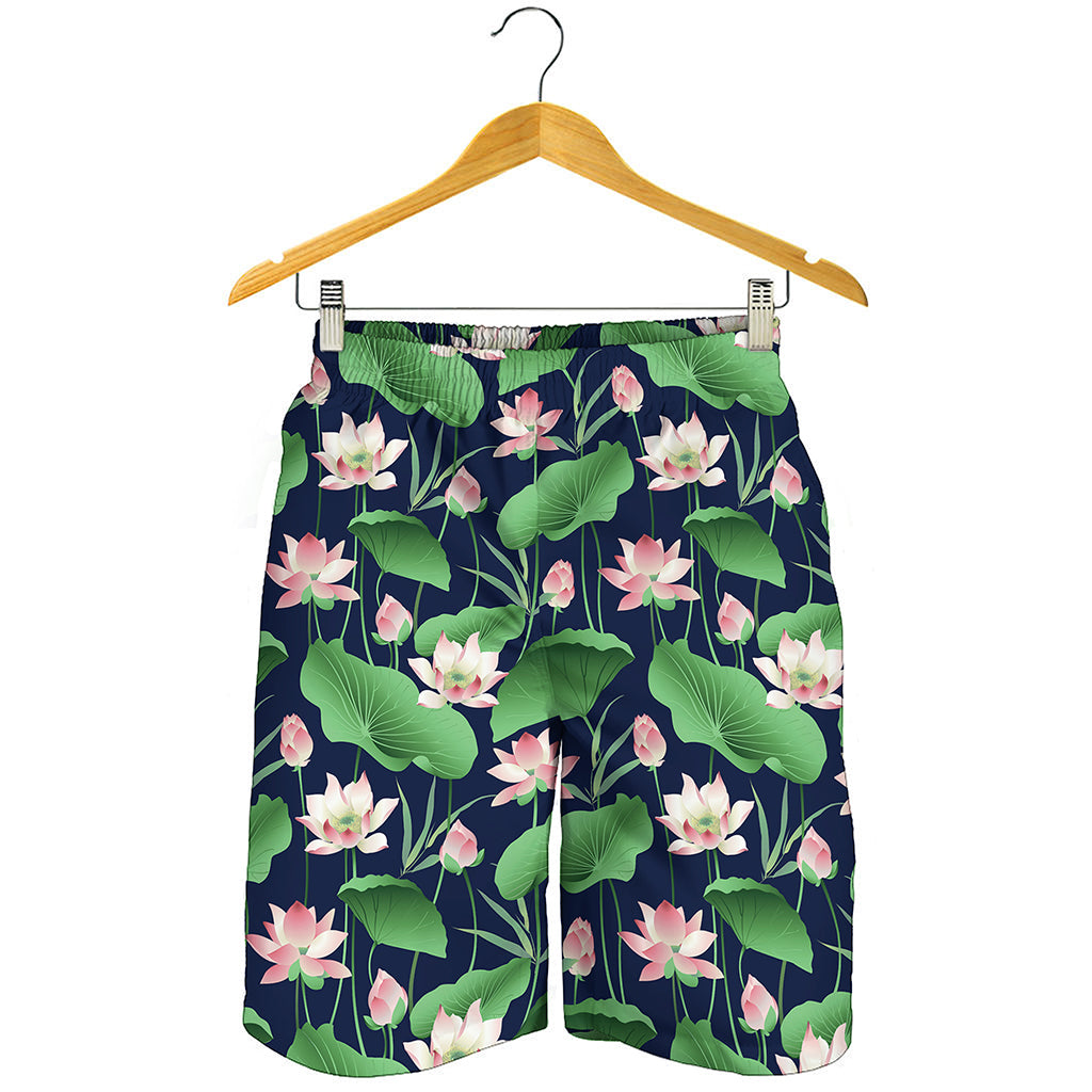 Flower And Leaf Lotus Pattern Print Men's Shorts