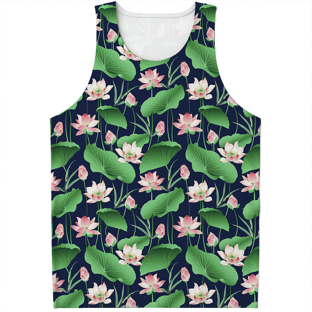 Flower And Leaf Lotus Pattern Print Men's Tank Top