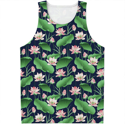 Flower And Leaf Lotus Pattern Print Men's Tank Top