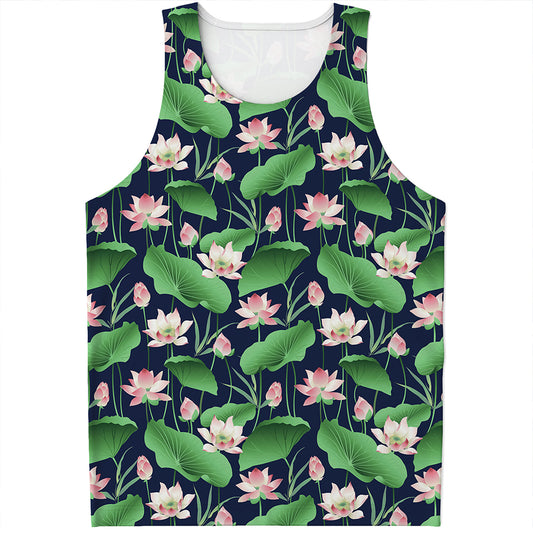 Flower And Leaf Lotus Pattern Print Men's Tank Top