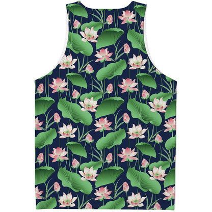 Flower And Leaf Lotus Pattern Print Men's Tank Top
