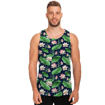 Flower And Leaf Lotus Pattern Print Men's Tank Top