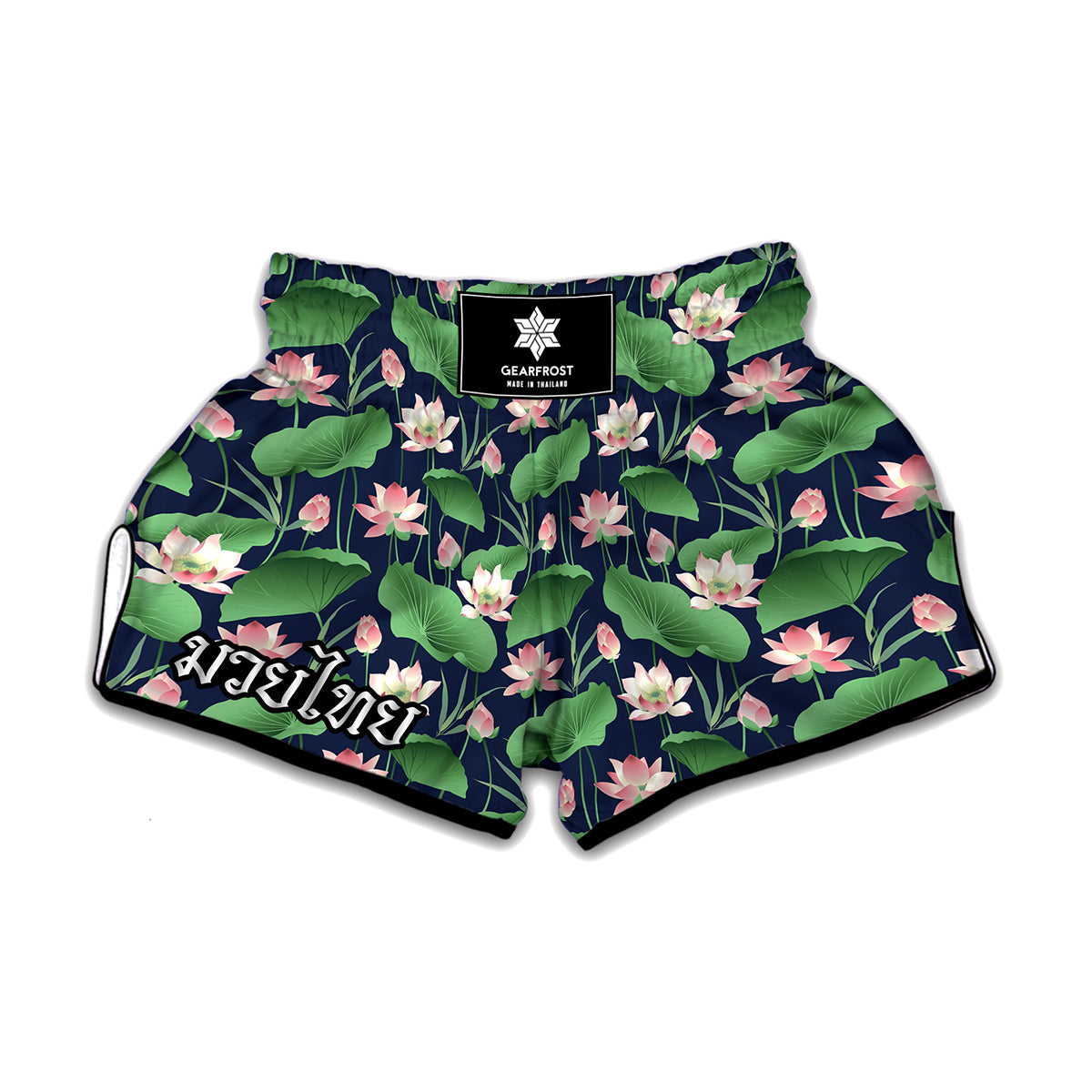 Flower And Leaf Lotus Pattern Print Muay Thai Boxing Shorts