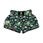 Flower And Leaf Lotus Pattern Print Muay Thai Boxing Shorts